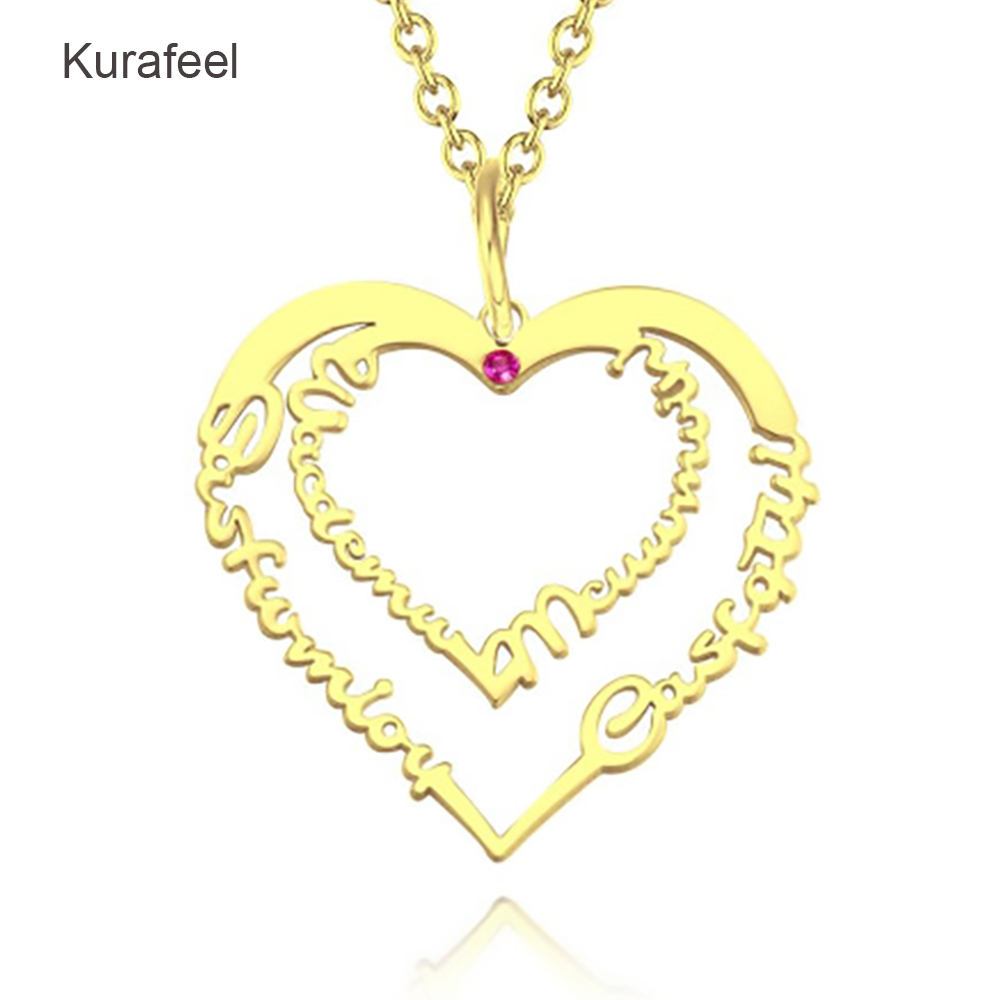 Double Heart Birthstone Named Necklace 925 Sterling Silver Necklace